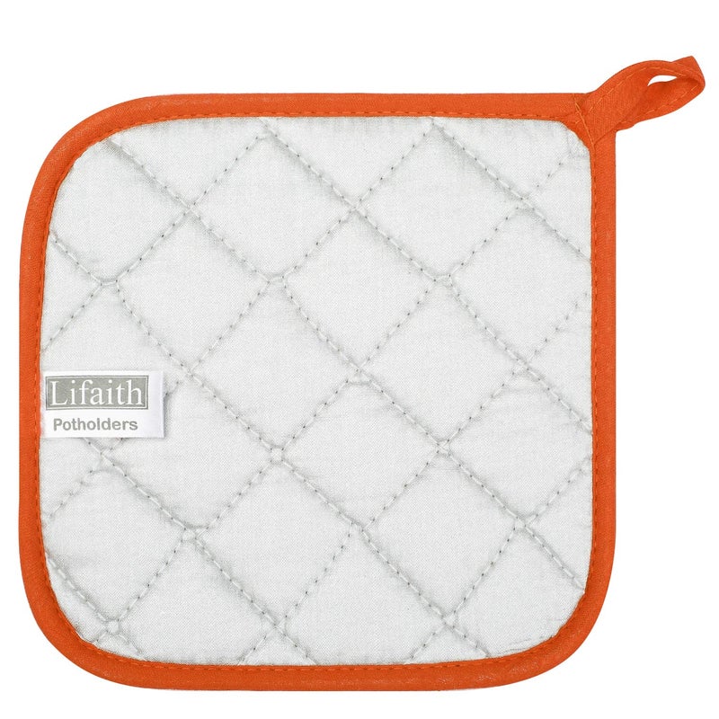 lifaith 100% Cotton Kitchen Everyday Basic Terry Pot Holder Heat Resistant Coaster Potholder for Cooking and Baking Set of 5 Orange - Image 4